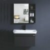 Vanity Cabinet and Led Cabinet Mirror with Ceramic Basin - (Black)