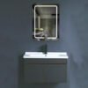 Vanity Cabinet and Led Plain Mirror with Ceramic White Basin - (Black)