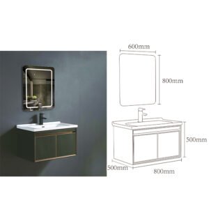 Vanity Cabinet and Led Plain Mirror 800x500x500MM - (Artificial Marble)
