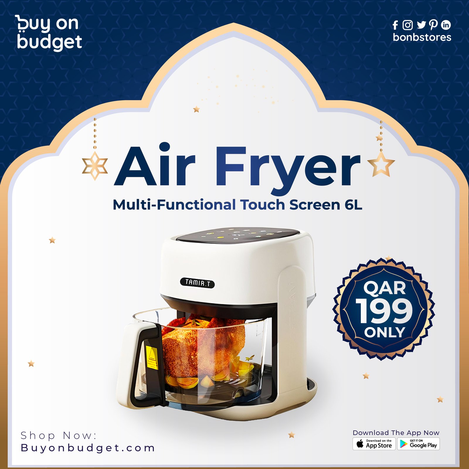 Multi-functional Touch Screen Air Fryer 6L