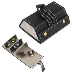 3-Slot Foldable PU Leather Sunglasses Case, Jewelry, Watch Organizer Box