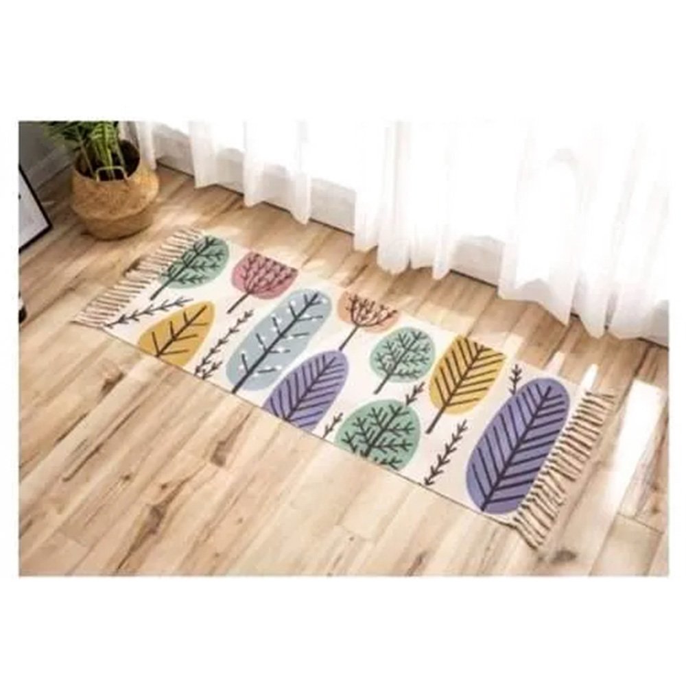 Print Cotton Linen Tassel Long Carpet for Home