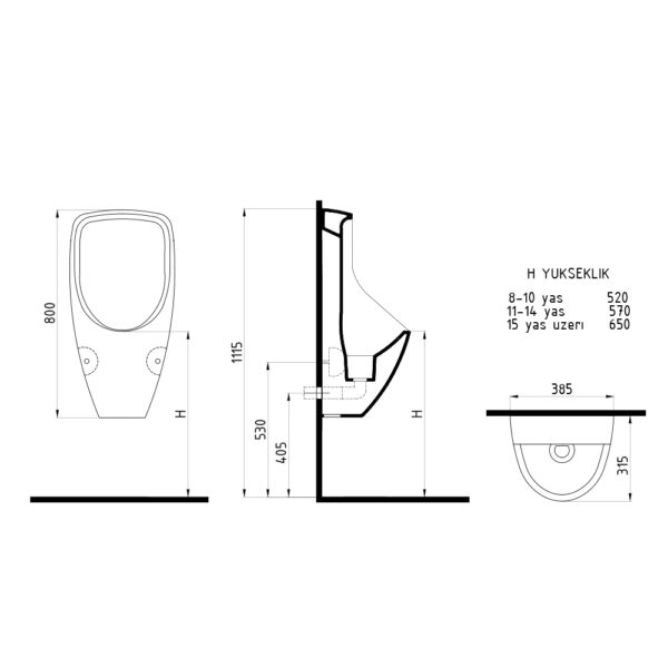 Wall Hung Single Piece Waterless Urinal Toilet 80CM - (825x390MM)