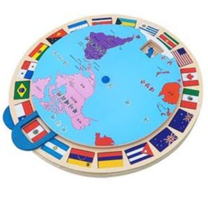 Wooden Educational Rotating World Map Puzzle Board 2 Sided