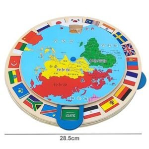 Wooden Educational Rotating World Map Puzzle Board 2 Sided