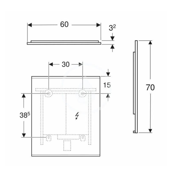 Geberit Option Plus Square Mirror with Direct and Indirect Light - Matt Black (60x70CM)