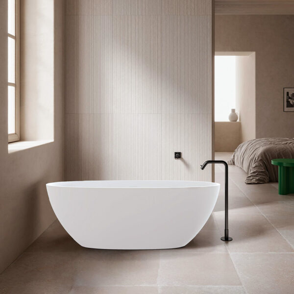 Solid Surface Bathtub with Drainer 1700x800x560MM - Glossy White (80063-1700)