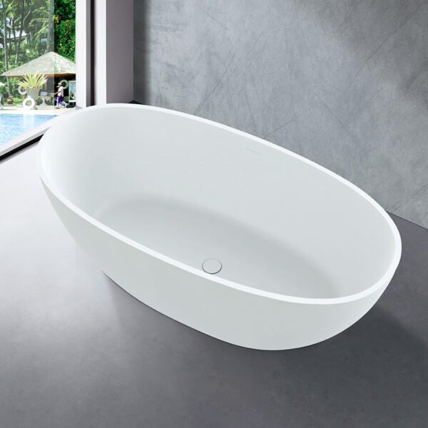 Solid Surface Bathtub with Drainer 1700x800x560MM - Glossy White (80063-1700)