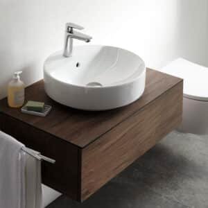 Geberit Variform Countertop Round Washbasin with TH Bench - White