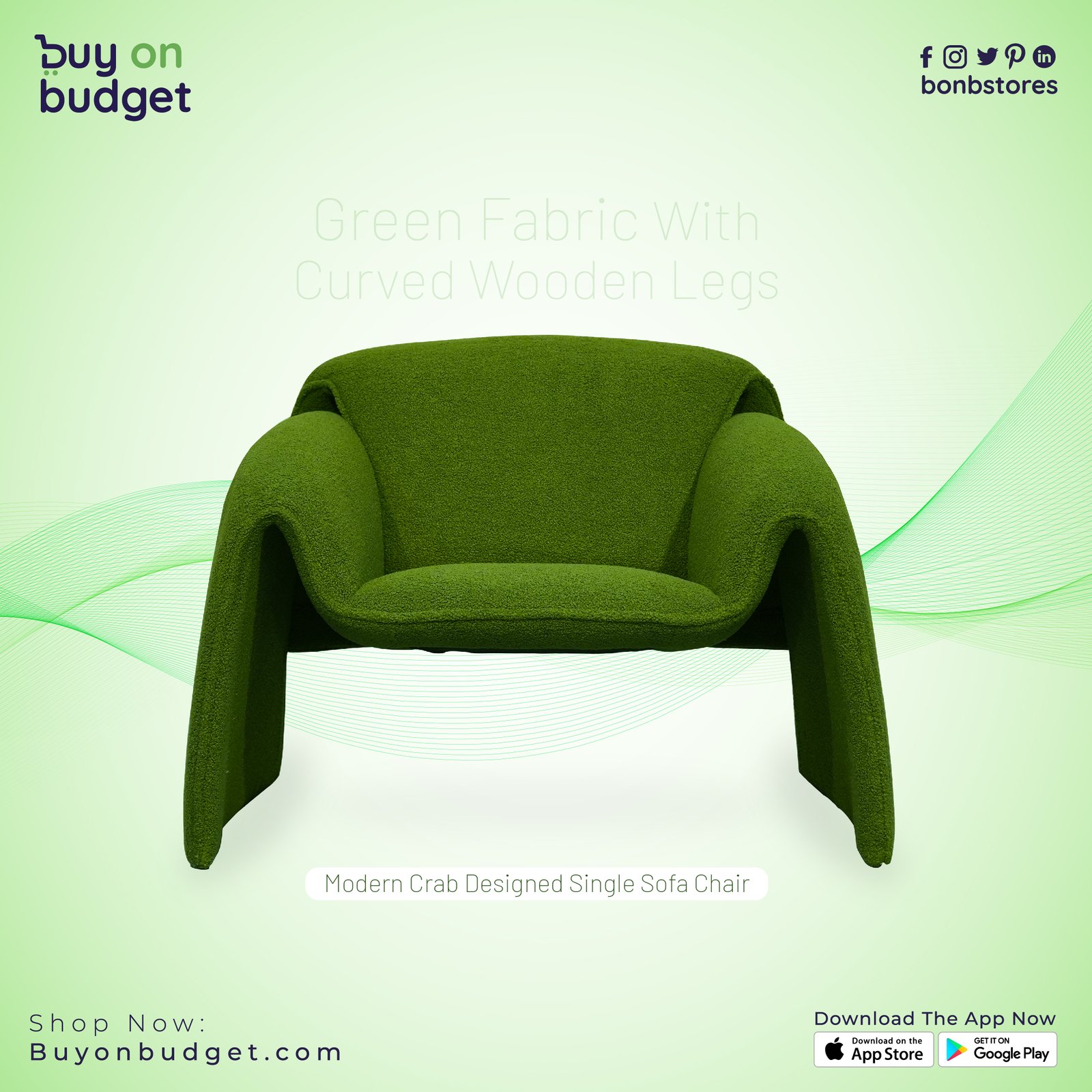 Modern Crab Designed Single Sofa Chair - Green (CH-02)