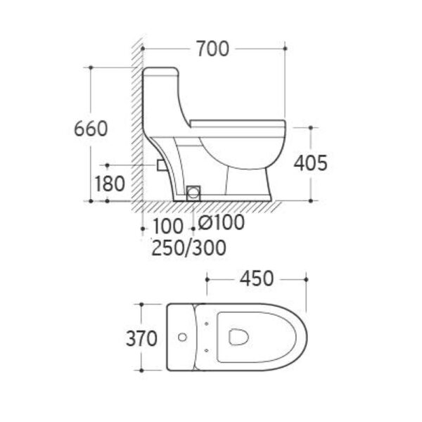 Single Piece S-Trap Toilet 685x400x700mm - White (6291)