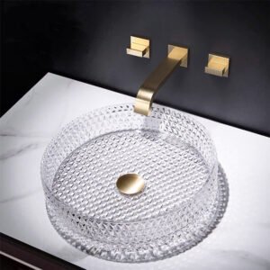 Luxury Crystal Transparent Glass Washbasin 395x395x110mm - (GLB 103)