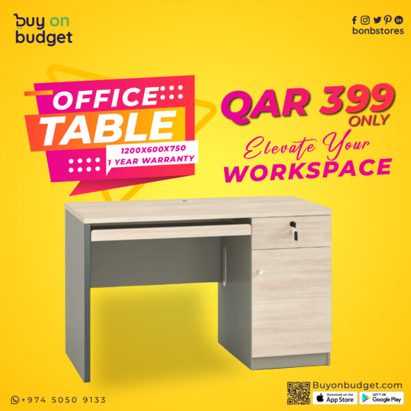 Wooden Office Table with Drawer - Beige