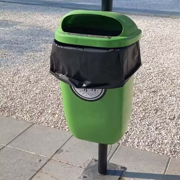 Pole-Mounted Rectangular Plastic Trash Bin