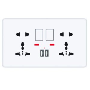 Twin 5 Pin Switched MF Socket with Neon+2USB – White (G5 507)