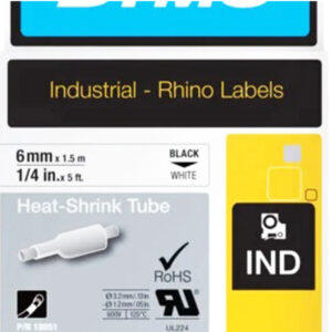 Dymo heat shrink tubing black on white