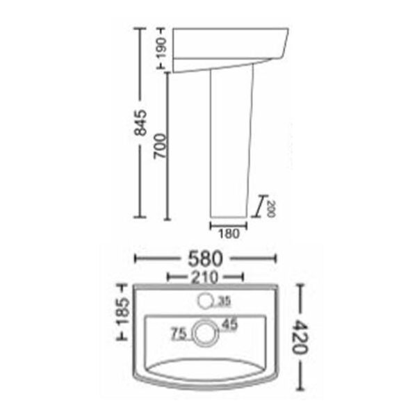 Morena-Lucas Full Pedestal Wash Basin 580x420x845mm – White--169542