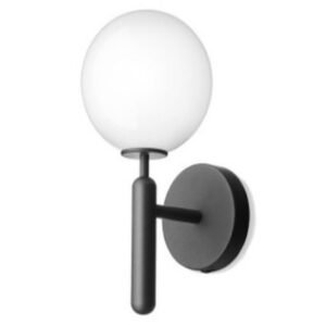 Wall Light Black Metal with White Glass