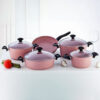 Falez Premium Granite 9 Pieces Pink Cookware Set