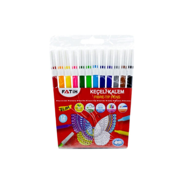 Fatih Fiber Tip Slim Coloring Pens - 12 Colors