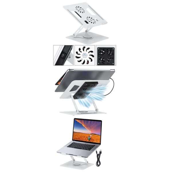 Adjustable Aluminum Alloy Laptop Stand with Double Fan, 360 Degree Rotating