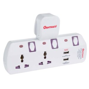 Oshtraco 2-Way T-Socket Plug W/ USB Port