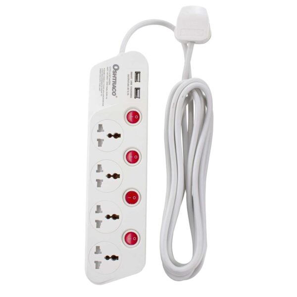 Oshtraco 4-Way Extension Cord W/ 3 USB Ports