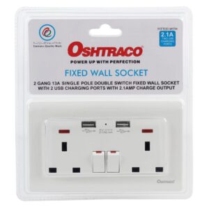 Oshtraco 2-Gang Wall Socket W/USB Port