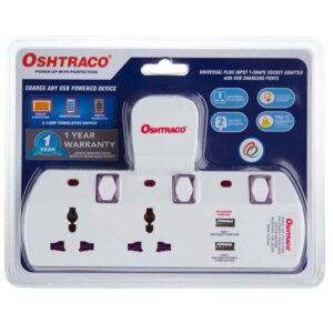 Oshtraco 2-Way T-Socket Plug W-USB Port