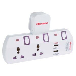 Oshtraco 2-Way T-Socket Plug W-USB Port