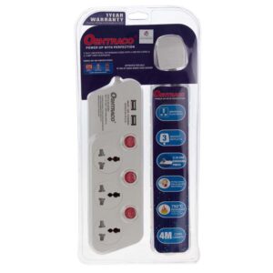 Oshtraco 3-Way Extension Cord W- Dual USB Ports