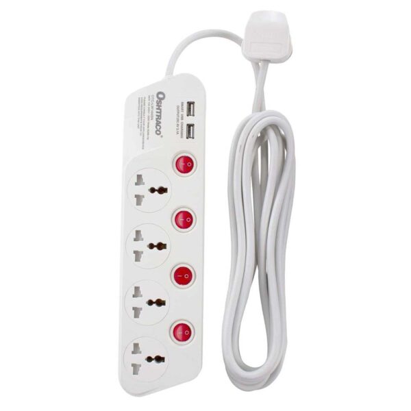 Oshtraco 4-Way Extension Cord W- 3 USB Ports