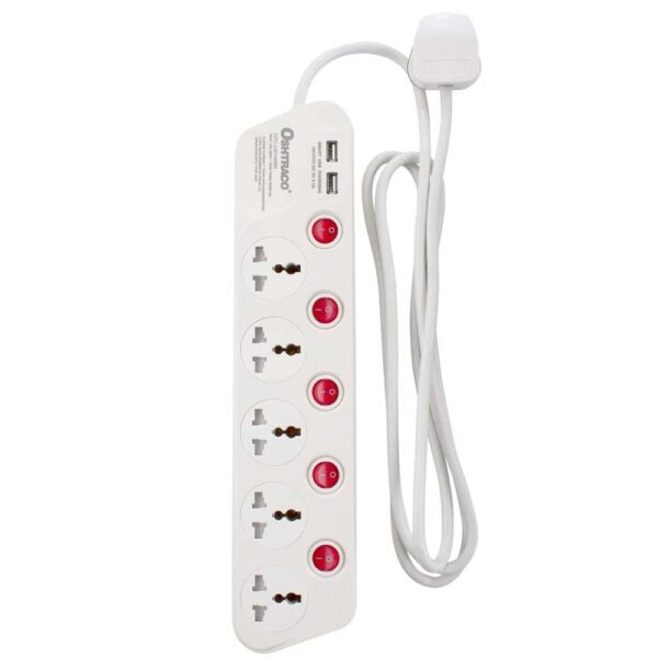 Oshtraco 5-Way Extension Cord W- 4 USB Ports