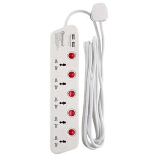 Oshtraco 5-Way Extension Cord W- 5 USB Ports