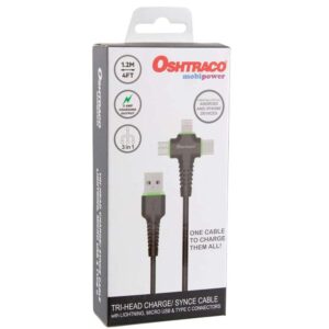 Oshtraco MobiPower Tri-Head Charge-Sync Cable