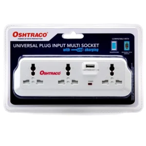 Oshtraco 3-Socket Universal Plug Input W/USB Charging